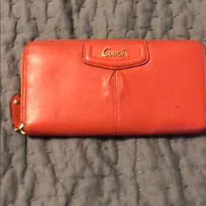 Coral coach accordion wallet